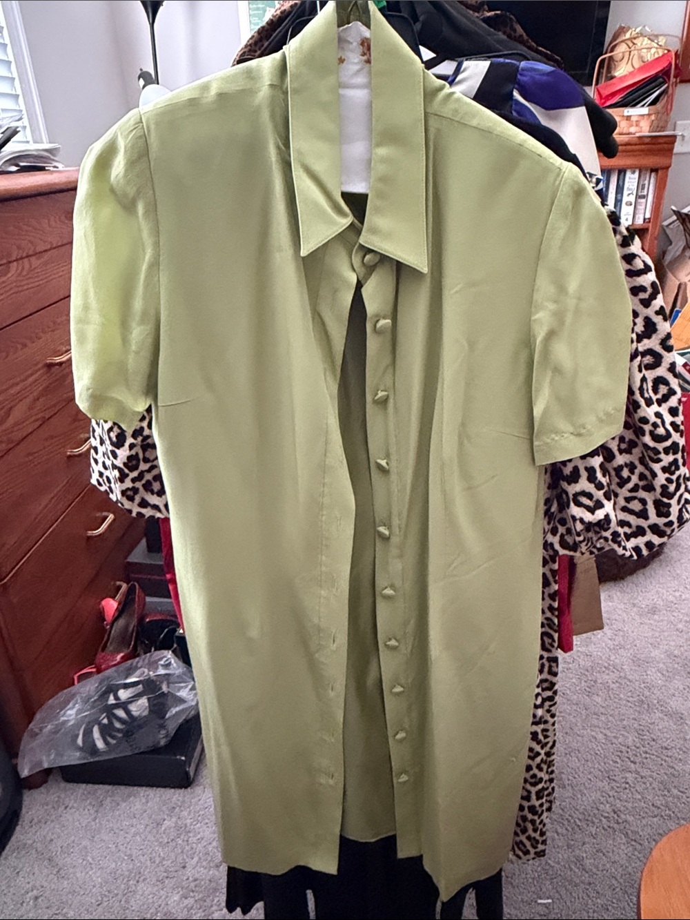 Papell Boutique Light Green Short Sleeve Button-Front dress